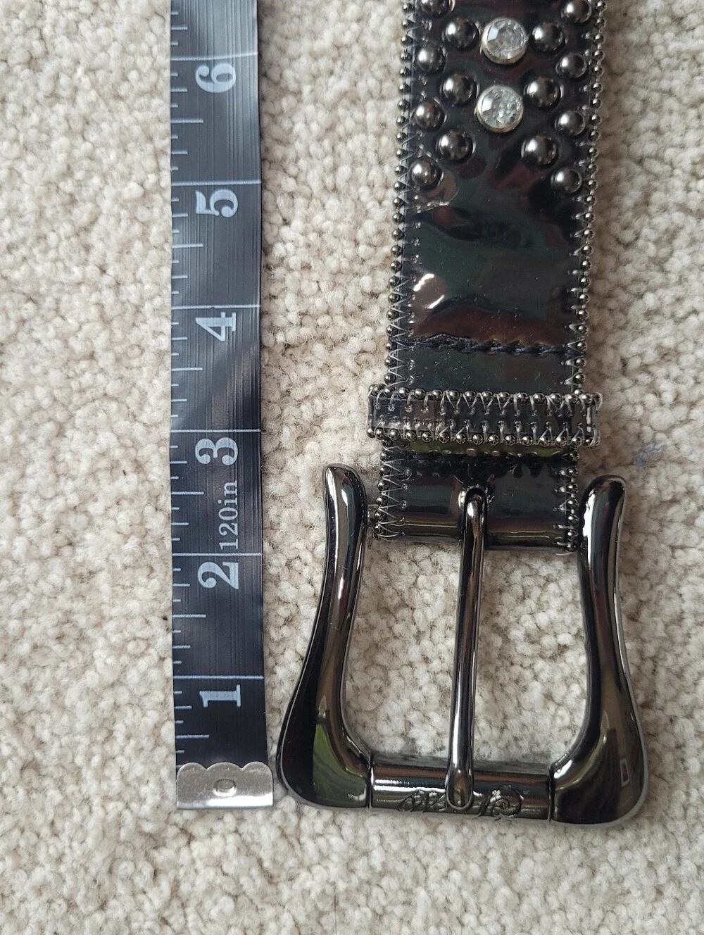 GUESS Y2K Black Leather Crystal Rhinestone Studded Belt Silver Buckle